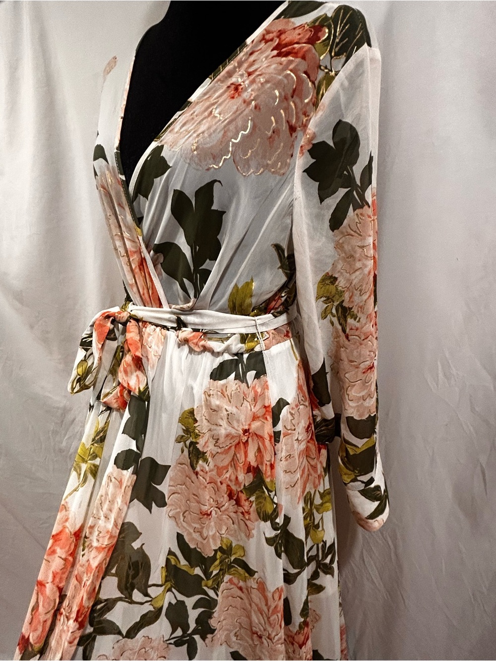 Feminine Floral Maxi Dress with gold accents